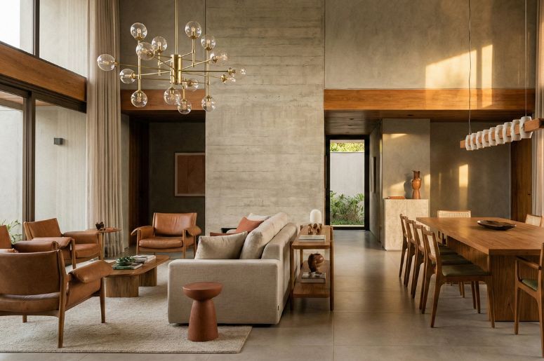 Casa moderna com lustre e pendente