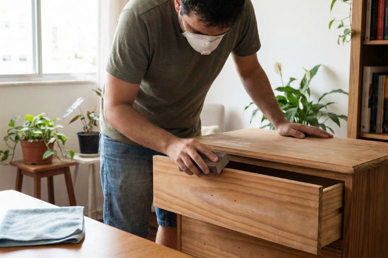 Homem preparando superf&iacute;cie de m&oacute;vel