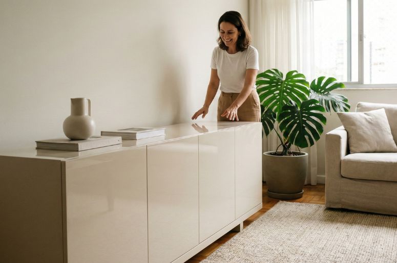 Arm&aacute;rio branco laqueado em sala