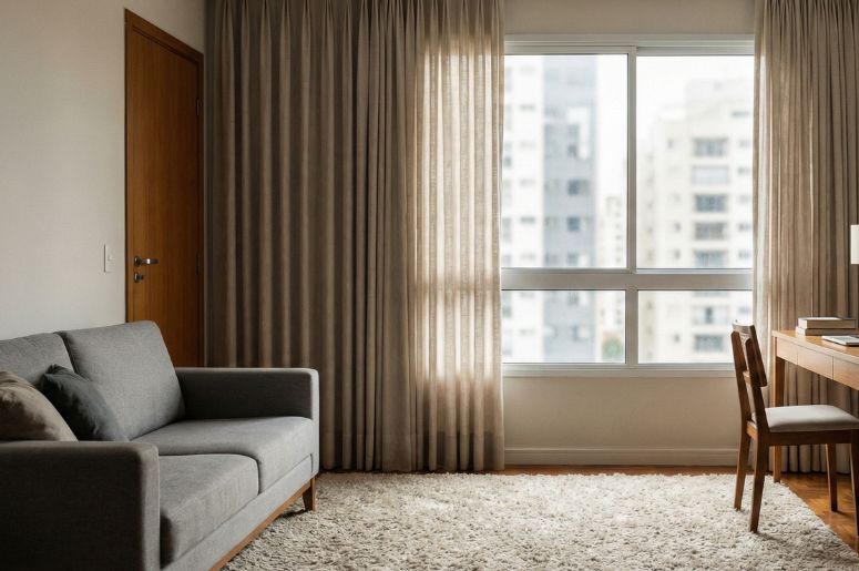 Sala decorada com isolamento acústico