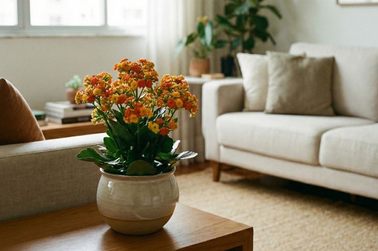 Sala decorada com flor-da-fortuna