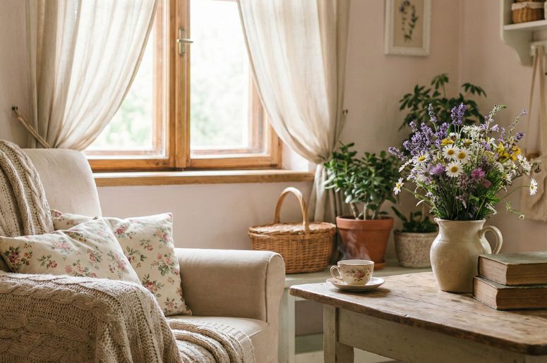 Sala com decora&ccedil;&atilde;o cottagecore