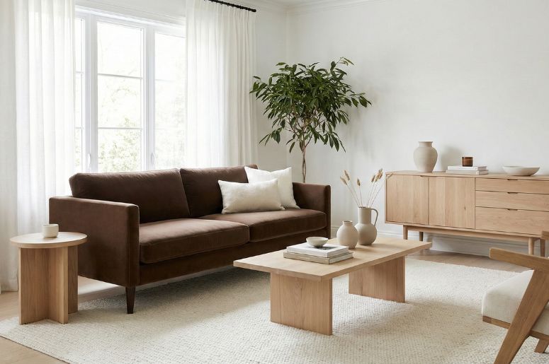 Sala combinando branco e marrom