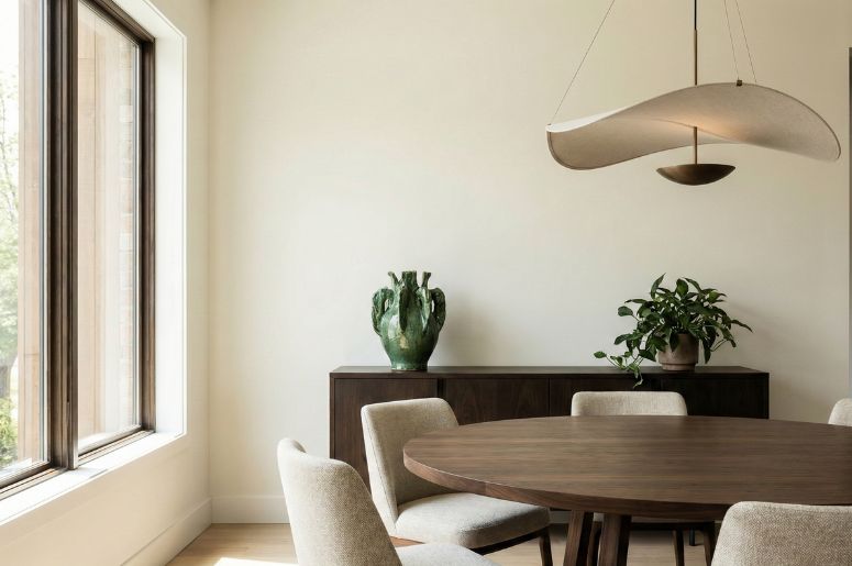 Sala de jantar combinando as cores cinza e marrom