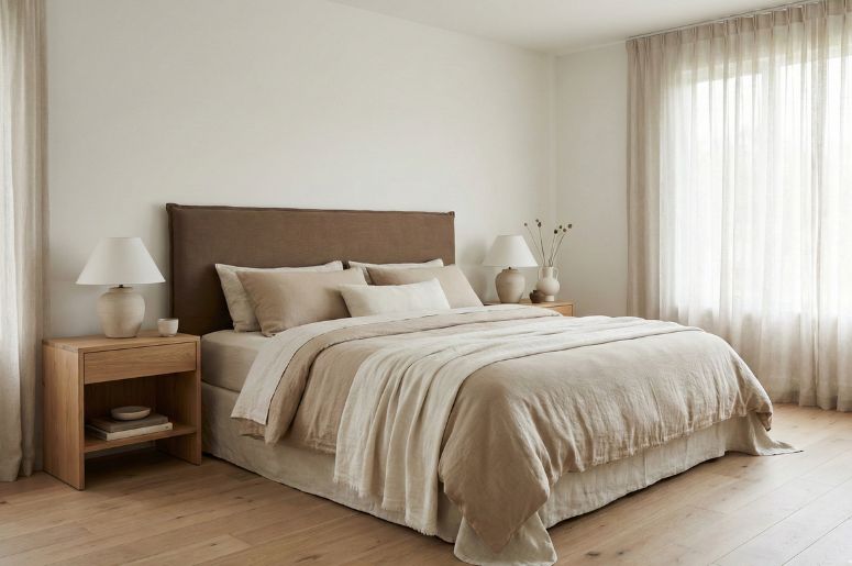 Quarto com móveis marrom