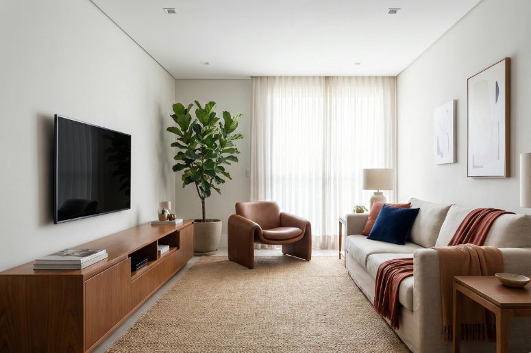 Sala decorada com tons de marrom