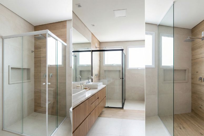 Banheiro com vários modelos de box