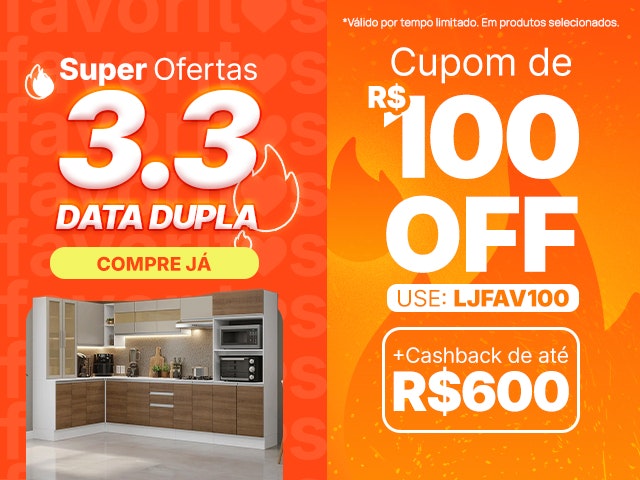 Data Dupla 3.3 com Lojas Favoritas com cupom de R$ 100 + Cashback de até R$600 Mob