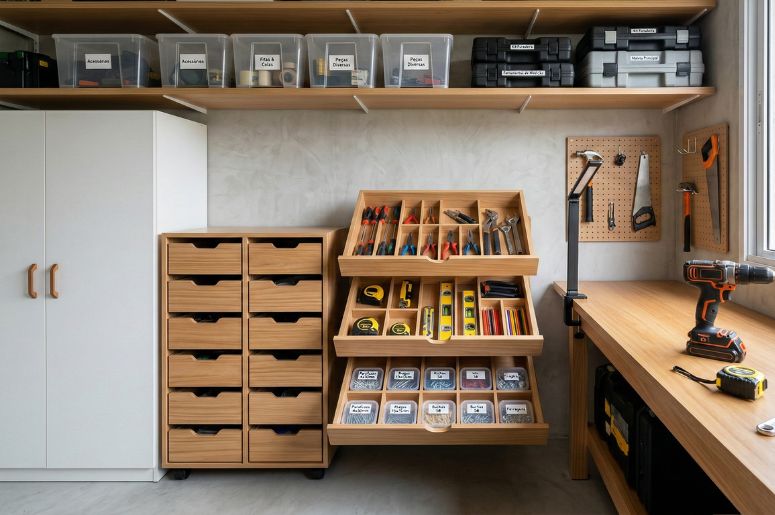 Ferramentas organizadas em uma garagem