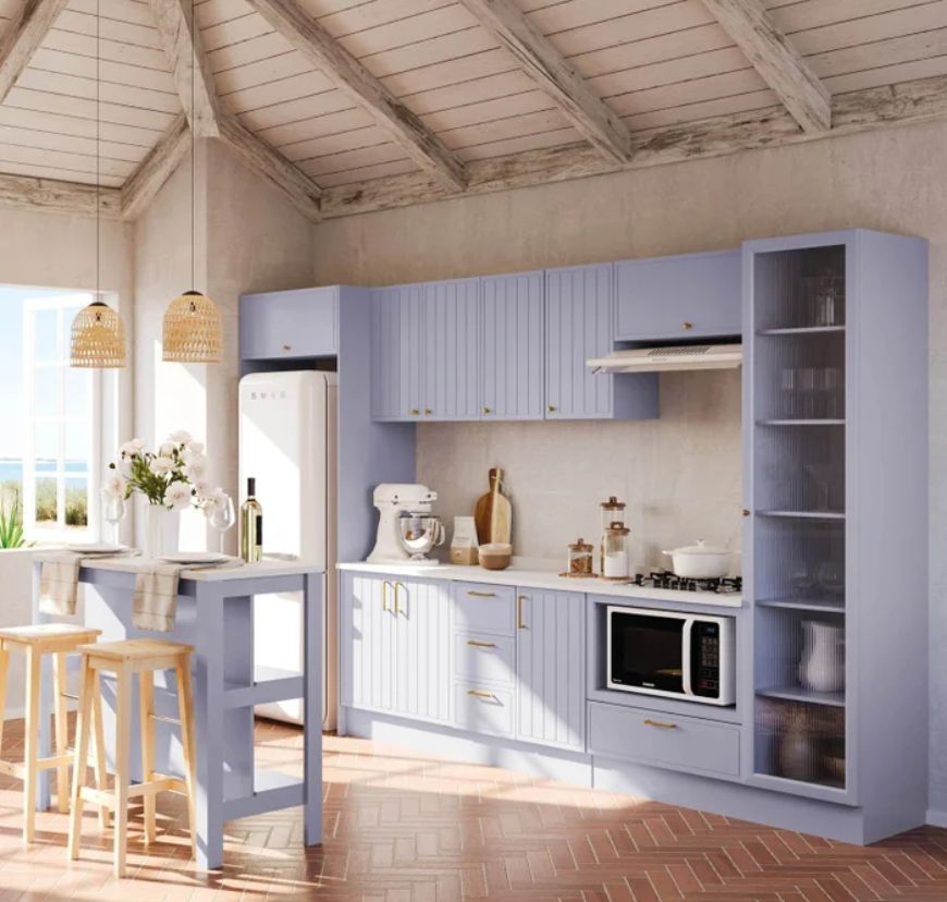 Cozinha modulada com decora&ccedil;&atilde;o cottagecore