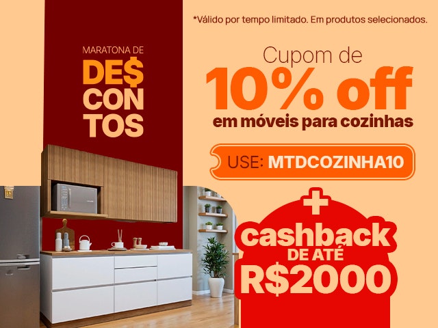 Maratona de Descontos: Cozinhas Cupom de 10% + Cashback de até R$ 2000 Mob