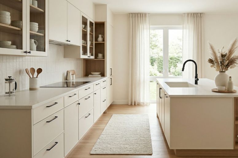 Cozinha com m&oacute;veis off-white