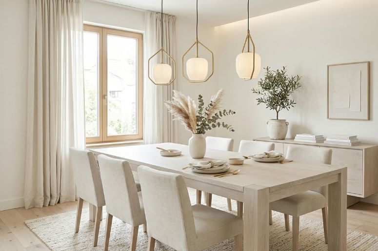 Sala de jantar com m&oacute;veis off-white