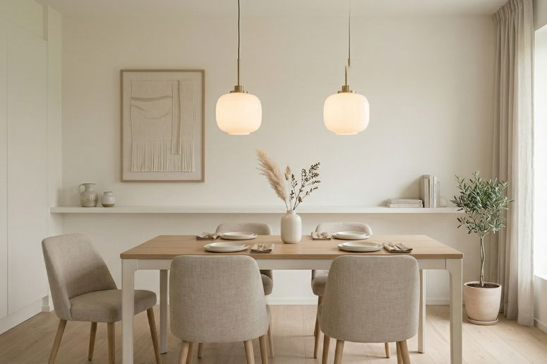 Sala de jantar com m&oacute;veis off-white