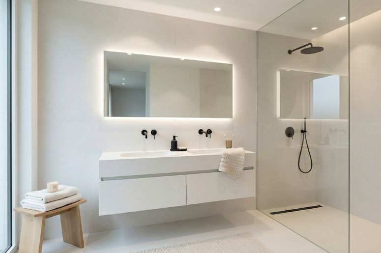 Banheiro com m&oacute;veis off-white