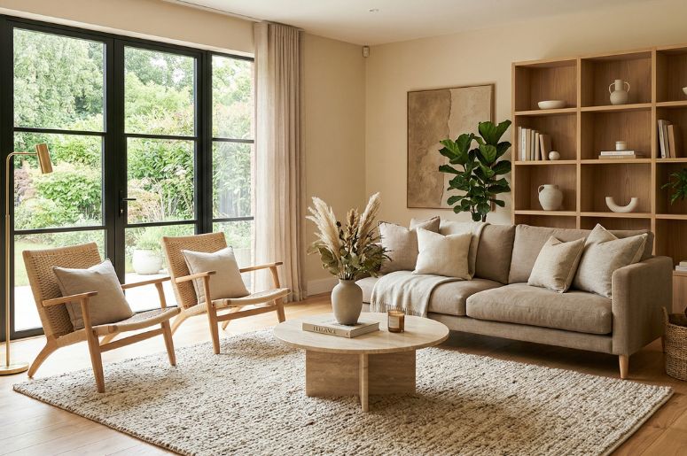 Sala com m&oacute;veis bege