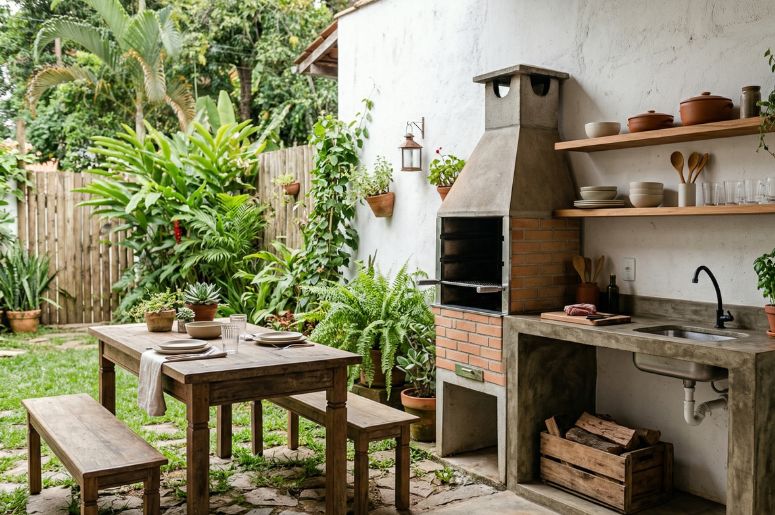 &aacute;rea gourmet no quintal churrasqueira