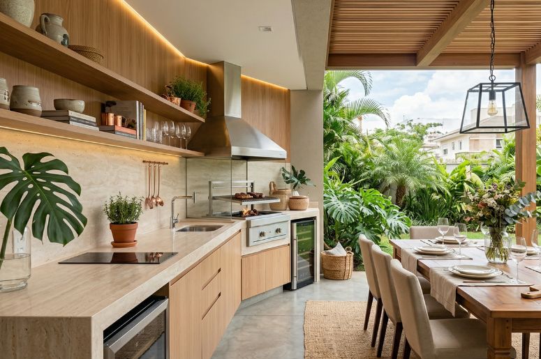 Jardim com &aacute;rea gourmet