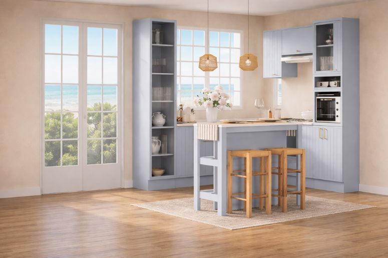 Casa com cozinha proven&ccedil;al azul