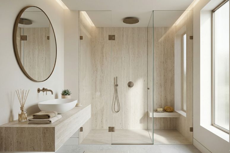 Banehiro grande e moderno com box de vidro