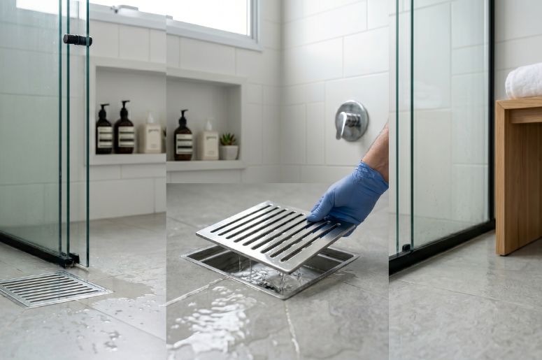 V&aacute;rias imagens de ralos desentupidos e funcionando perfeitamente