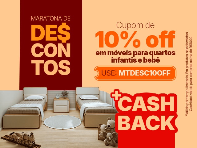Quarto Infantil e Bebê: Cupom de 10% + Cashback - MTDESC10OFF Mob