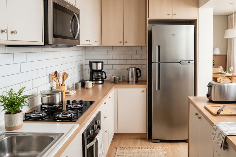 Cozinha airbnb com variedade de eletrodom&eacute;sticos