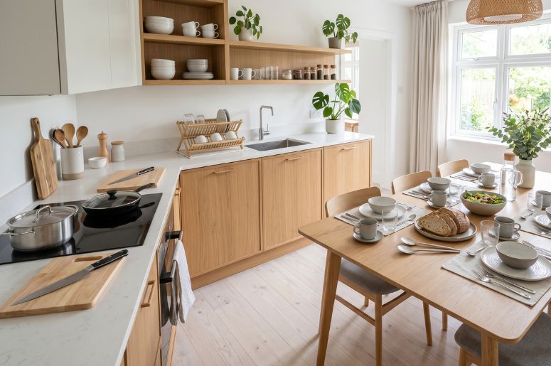 Cozinha de airbnb com v&aacute;rias lou&ccedil;as e utens&iacute;lios
