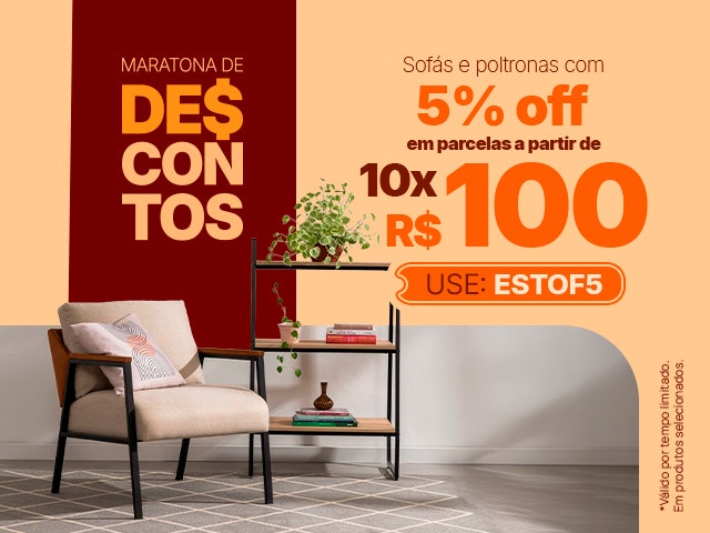 Maratona de Descontos: Sofás e Poltronas: Cupom de 5% + parcelas a partir de R$ 100 - ESTOF5 Mob
