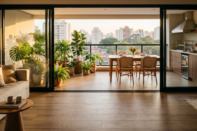Apartamento grande com piso de madeira