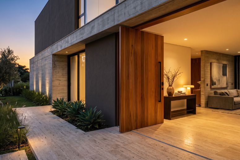 Casa com porta pivotante