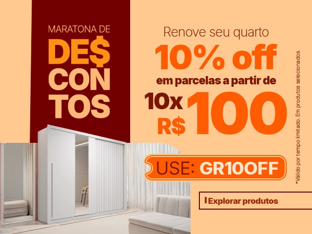 Maratona de Descontos: Guarda-roupas: Cupom de 10% + parcelas a partir de R$100 - GR10OFF Mob