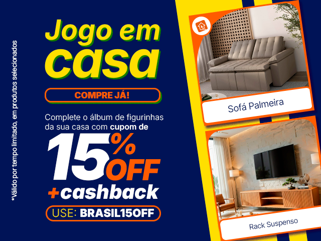 Jogo em Casa: Seleção para sua casa: Cupom de 15% + Cashback - BRASIL15OFF Mob