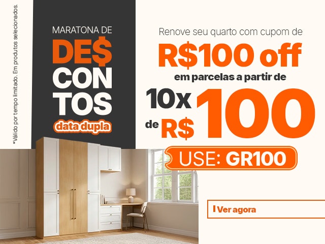 Maratona de Descontos de Data Dupla: Guarda-Roupas: Cupom de R$ 100 + Parcelas a partir de R$ 100 - GR100 Mob