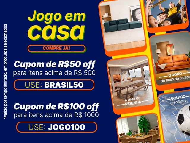 Jogo em Casa: Cupom de R$ 50 para itens acima de R$ 500 e Cupom de R$ 100 para itens acima de R$ 1000 Mob