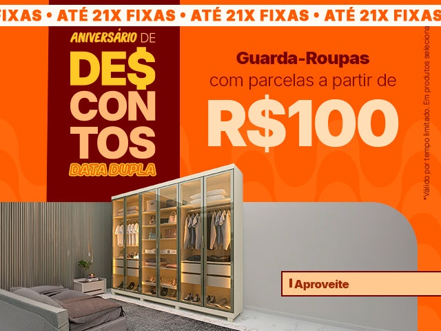 Maratona de Descontos de Aniversário: Guarda-Roupas