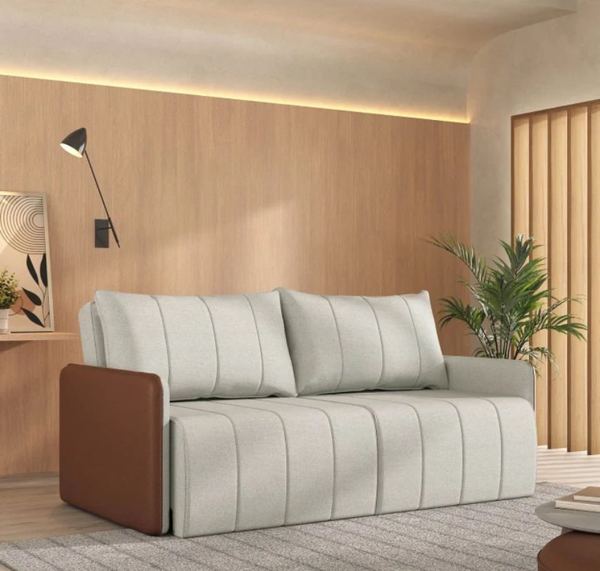 Sofá Cama Casal Retrátil e Reclinável 3 Lugares Linho Caramelo Jequitibá 200cm CabeCasa MadeiraOriginals