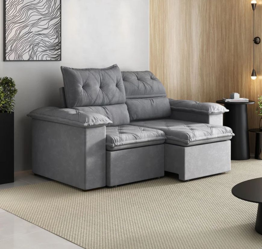 Sofá Retrátil e Reclinável 3 Assentos Suede Grafite Cupuaçu 200cm CabeCasa MadeiraOriginals