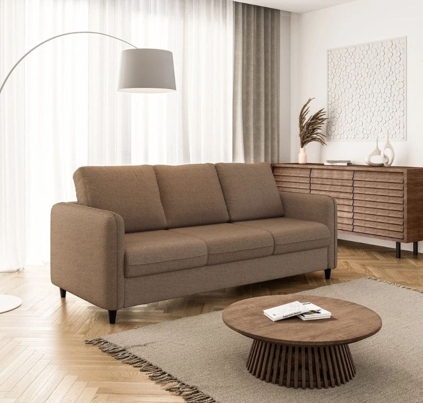 Sofá 3 Lugares Linho Marrom Orquídea 195cm CabeCasa MadeiraOriginals Linho