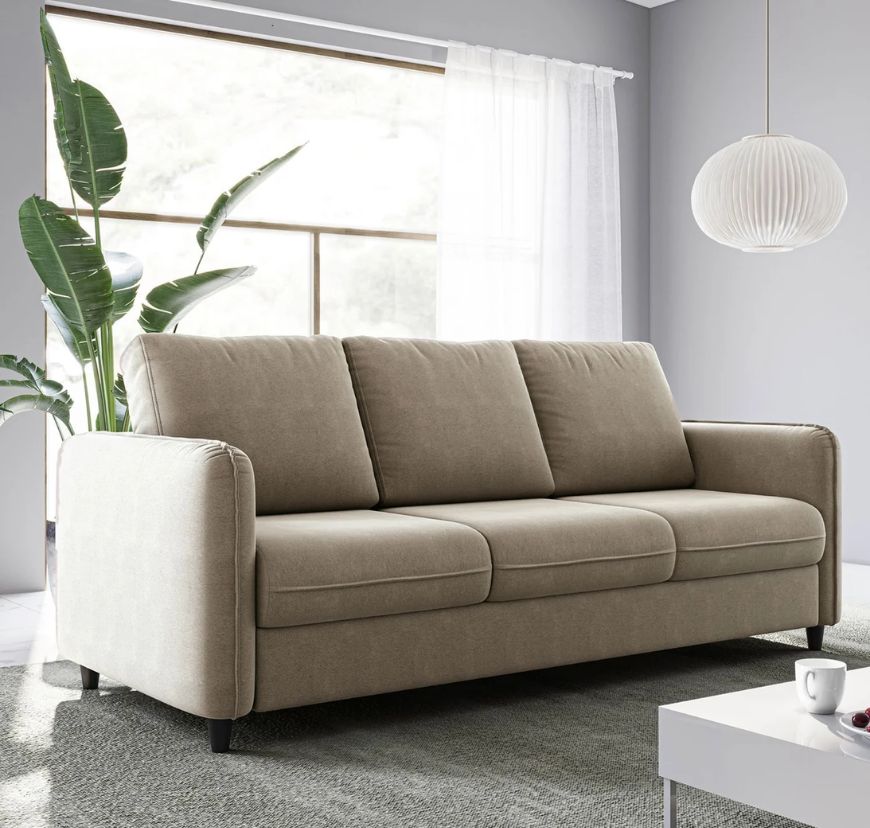 Sofá 3 Lugares Veludo Bege Orquídea 195cm CabeCasa MadeiraOriginals Veludo