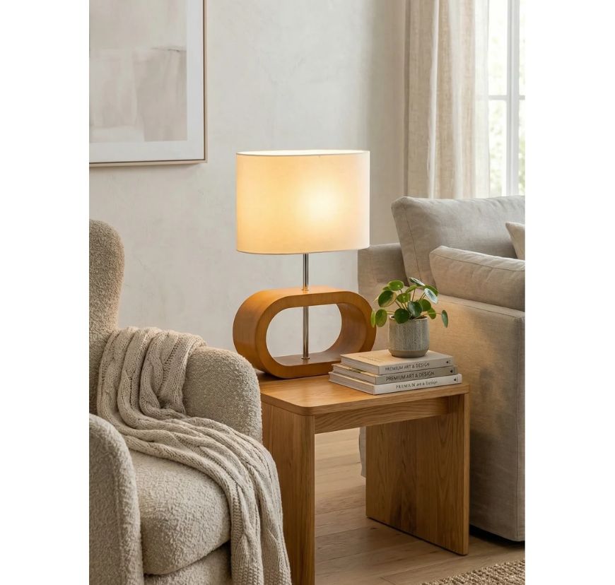 Luminária Abajur de Mesa Wood em Madeira Moderno Premium
