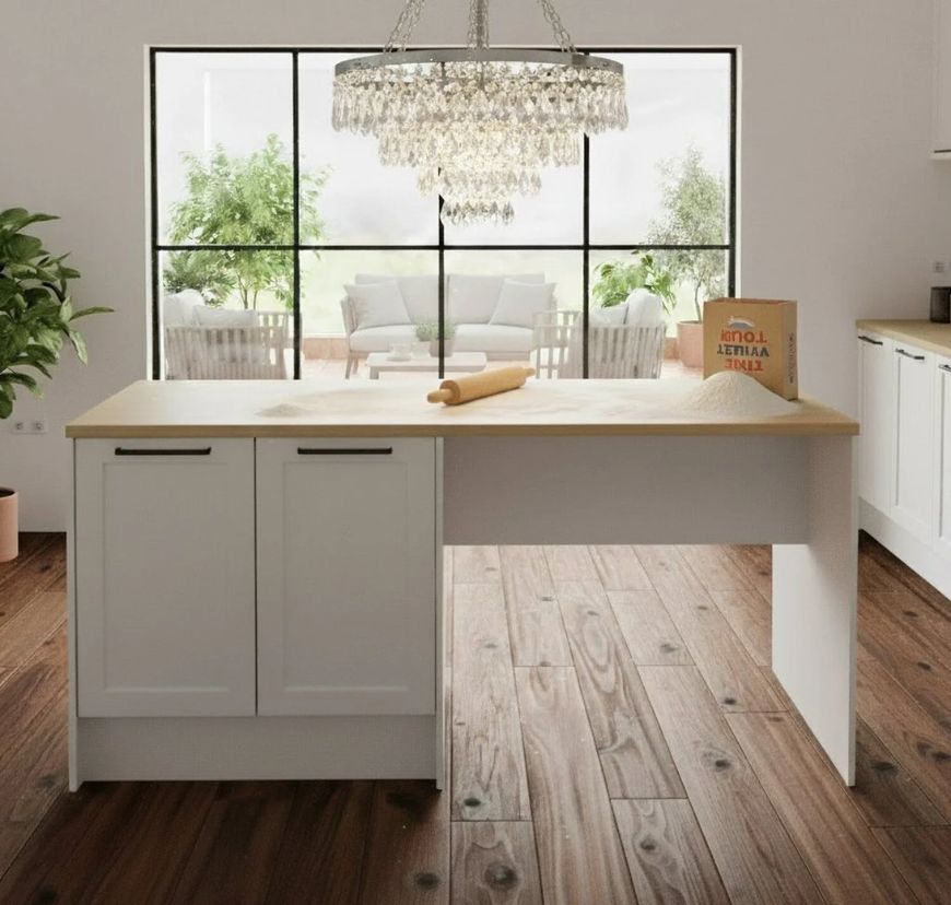 Bancada de Cozinha em MDF 4 Portas Americanas com Tampo Amadeirado Grazi Branco/Carvalho Tropical