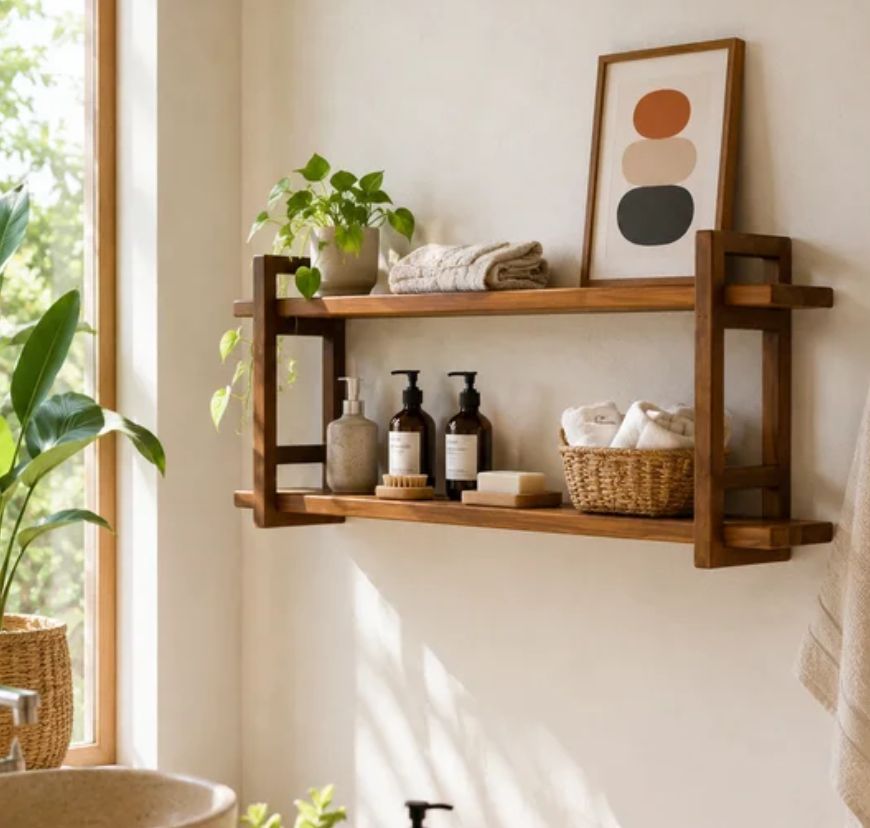 Prateleira Decorativa Premium em Madeira Maciça de Eucalipto Design Moderno e Rústico c/Kit Fixação