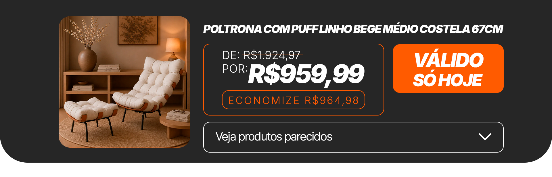 Oferta do Dia • 22.10 Poltrona por R$ 959,99 V3 Desk