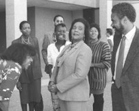 Mrs. Coretta Scott King with staff of King Papers Project at Stanford, November 1986 . Photo by Margo Davis