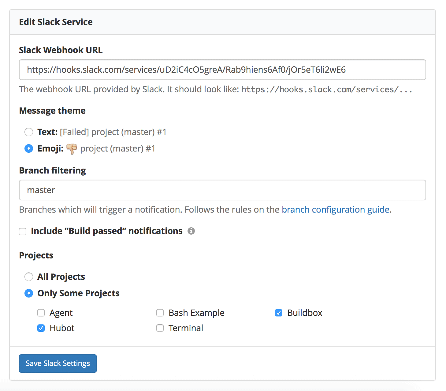 Slack notification settings