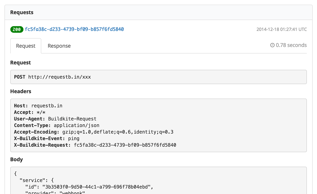 Buildkite webhook request and responses