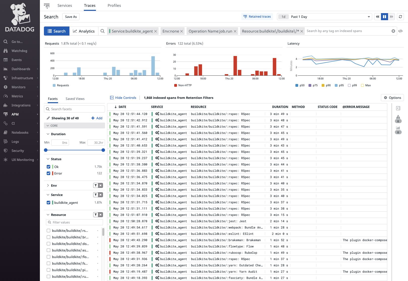 Datadog Traces Search