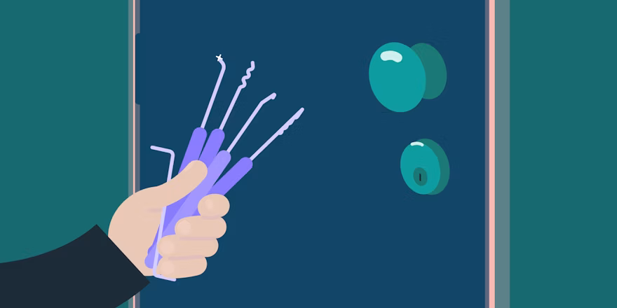 Header Image: A closed door and a hand with a set of lockpicks.