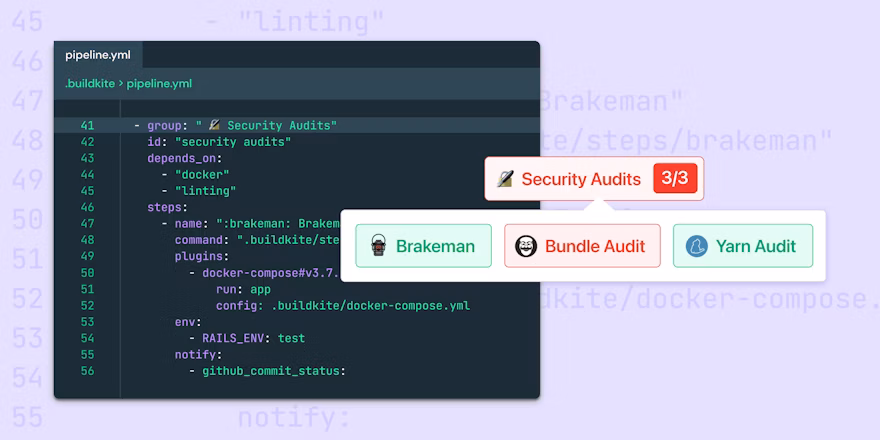 Screenshot of code using the new `group` step, and the resulting UI